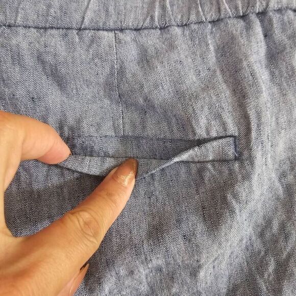 J. Jill Women Pants XL Blue Linen Stretch Wide Leg Drawstring Beach Crop - Picture 7 of 8